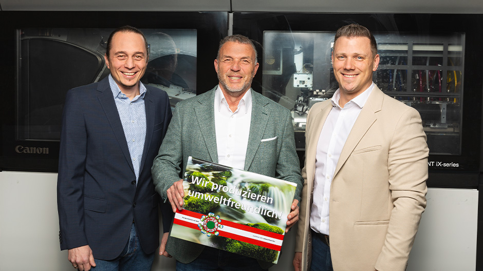 v.l.n.r.: Gerhard Patek, Andreas Mössner, Markus Graf | Geschäftsführer von druck.at Fotocredit: druck.at