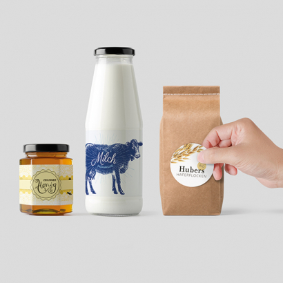 ablösbare Etiketten auf verschiedenen Produkten