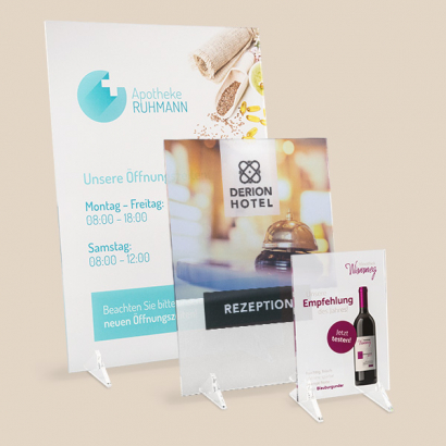 Acyl-Tischaufsteller in verschiedenen Grössen