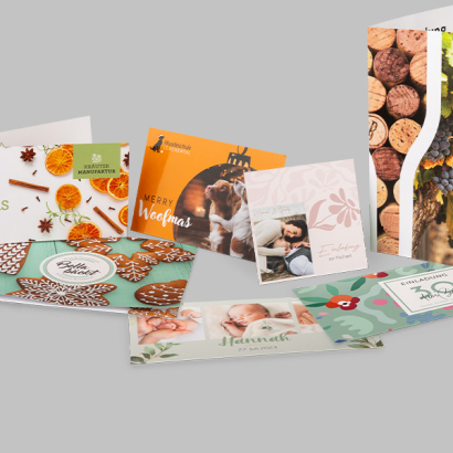 Geburtstagskarten verschieden bedruckt auf grauem Hintergrund