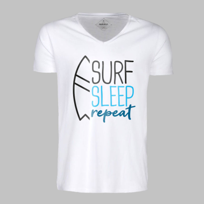 Individuell bedrucktes T-Shirt mit V-Ausschnitt weiss