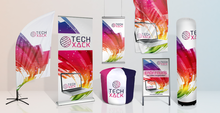 bedruckte Produkte für Messe- und Geschäftsausstattung in einem Corporate Design