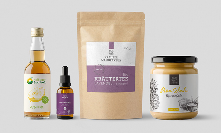 unterschiedliche Produkte mit individuell bedruckten Etiketten