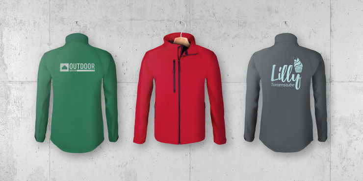 Diverse Herrenmodelle der bedruckten Softshell Jacken