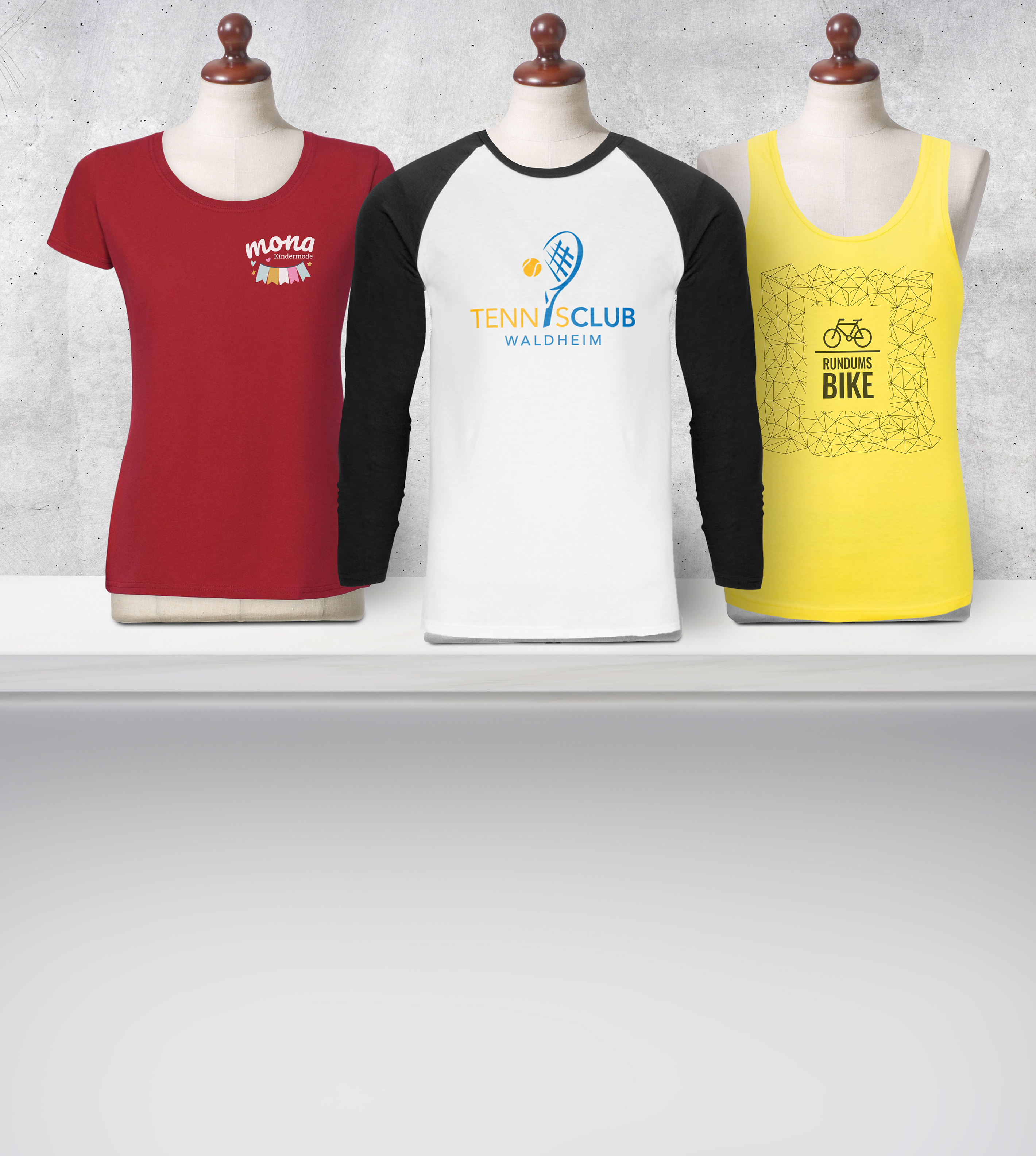 Verschiedene T-Shirts und Shirts individuell mit Logos bedruckt