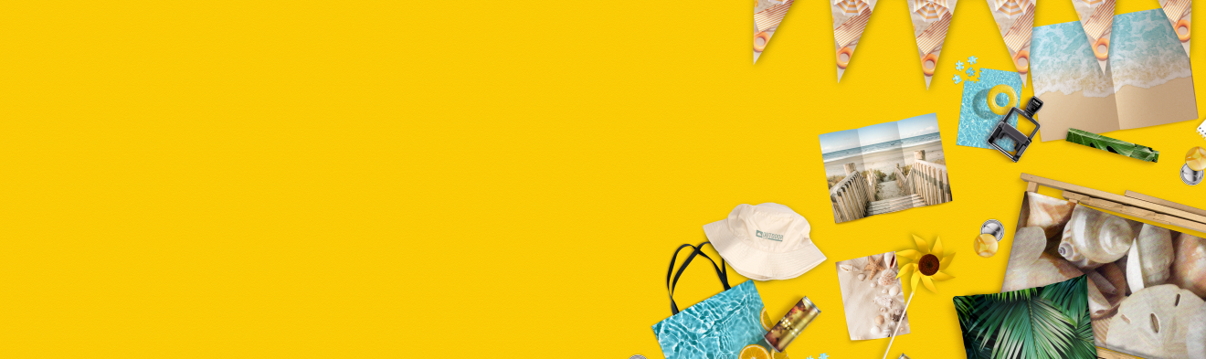 Diverse Druckprodukte im sommerlichen Design