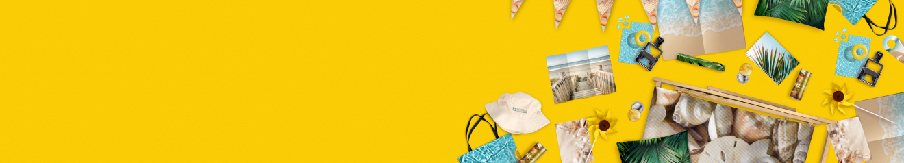Diverse Druckprodukte im sommerlichen Design