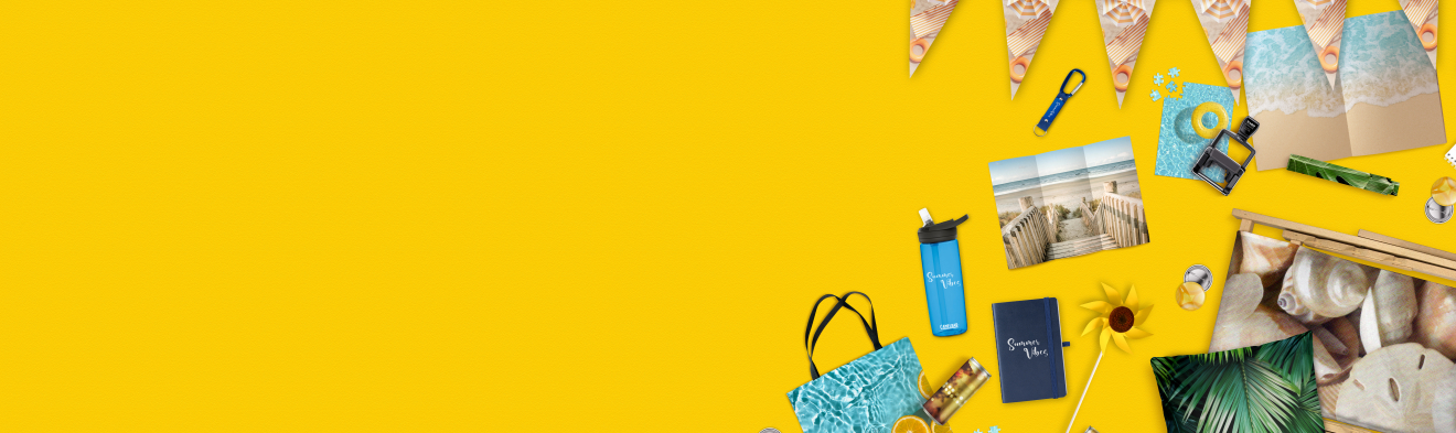 Diverse Druckprodukte im sommerlichen Design