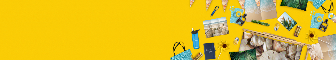 Diverse Druckprodukte im sommerlichen Design