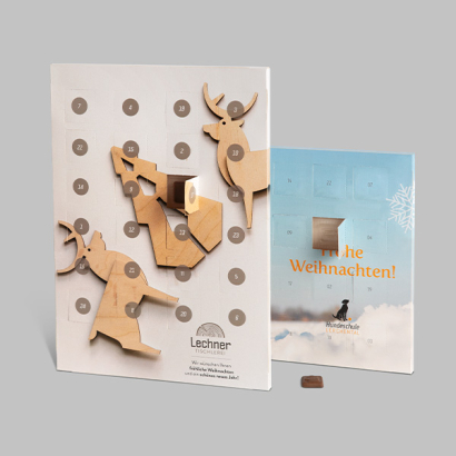 Schoko Adventskalender Wandkalender auf grauem Hintergrund