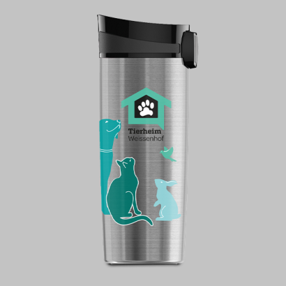 Individuell bedruckte SIGG Miracle Kaffeebecher auf grauem Hintergrund