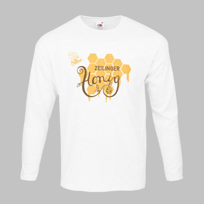 Individuell bedrucktes Fruit of the Loom Basic langarm Shirt weiß
