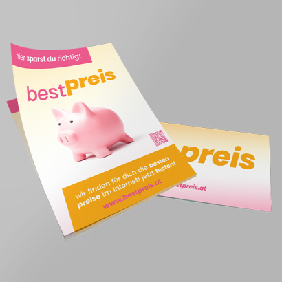 Bestpreis Flyer günstig auf grauem Hintergrund
