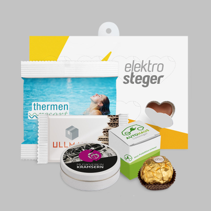 Verschiedene individuell bedruckte Schokoladenprodukte