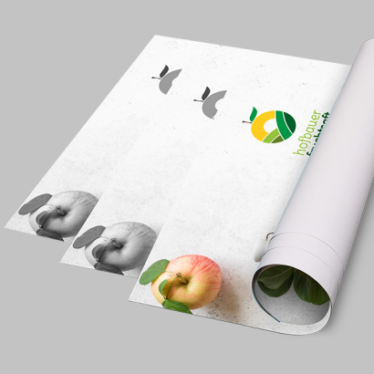 Individuell gestaltete Plakate vor grauem Hintergrund