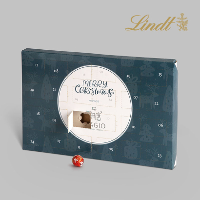 Lindt Lindor Tisch Adventskalender auf grauem Hintergrund