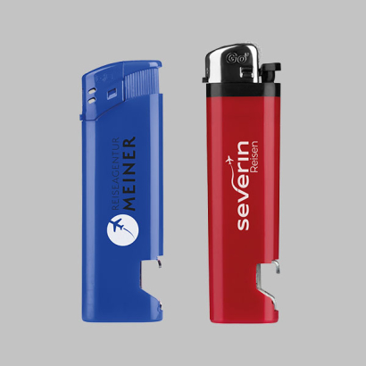 Diverse Feuerzeuge mit integriertem Flaschenöffner und individuellem Druck