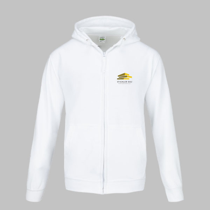 Weißer Zip-Hoodie mit Logo-Aufdruck auf der linken Brustseite