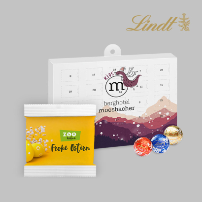Verschiedene bedruckte Produktverpackungen gefüllt mit Lindt-Schokolade