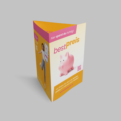 Bestpreis Wickelfalz Folder auf grauem Hintergrund