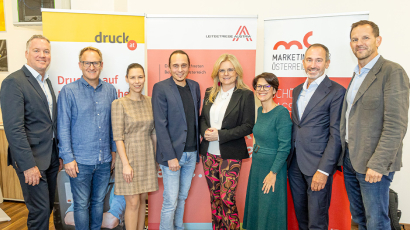 © Christian Mikes - v. l. n. r.: Andreas Wenth | clicksgefühle, Thomas Kenyeri | KESCH Event &amp; Promotion, Alexandra Ciarnau | DORDA, Gerhard Patek | druck.at, Monica Rintersbacher | Leitbetriebe Austria, Regina Loster | MCÖ, Georg Hofherr | P8 Marketing, Stephan Kreissler | MCÖ &amp; AdsThatWork