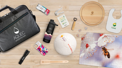 Diverse bedruckte Give-aways für unterschiedliche Zielgruppen