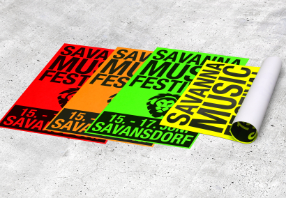 Rote, orange, grüne und gelbe Neonplakate bedruckt mit Ihrer Veranstaltung