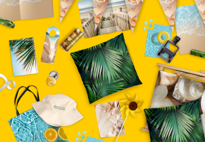 Diverse Druckprodukte im sommerlichen Design