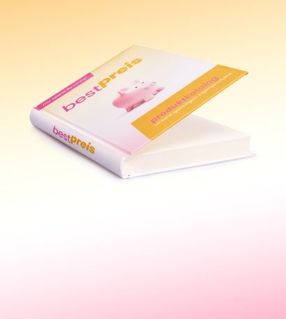 Bestpreis-Hardcoverbuch mit personalisiertem Cover auf gelbrosafarbenen Hintergrund