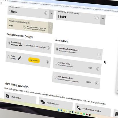 Screenshot des Bildschirms bei der Auswahl des Profidatenchecks