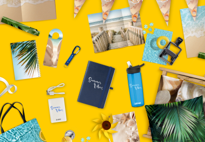 Diverse Druckprodukte im sommerlichen Design