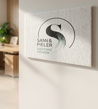 Bedrucktes Akustikpaneel auf einer Wand bedruckt mit eigenem Logo
