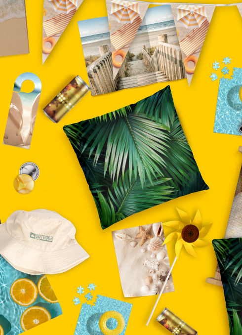 Diverse Druckprodukte im sommerlichen Design