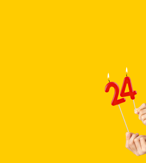 Rote Schrift mit &quot;24&quot; auf gelben Hintergrund