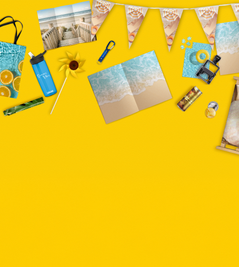 Diverse Druckprodukte im sommerlichen Design
