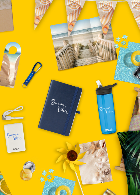 Diverse Druckprodukte im sommerlichen Design