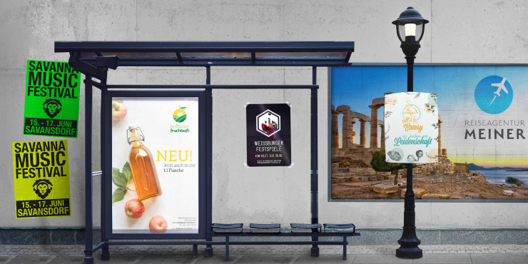 Plakat gestaltet auf Haltestelle 