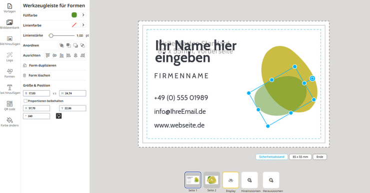 Desktopansicht der Online-Designer Oberfläche mit einem Design
