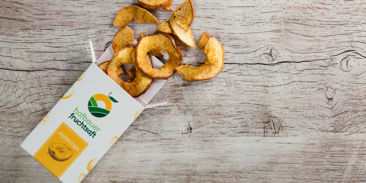 bedruckte Verpackung mit Apfelchips