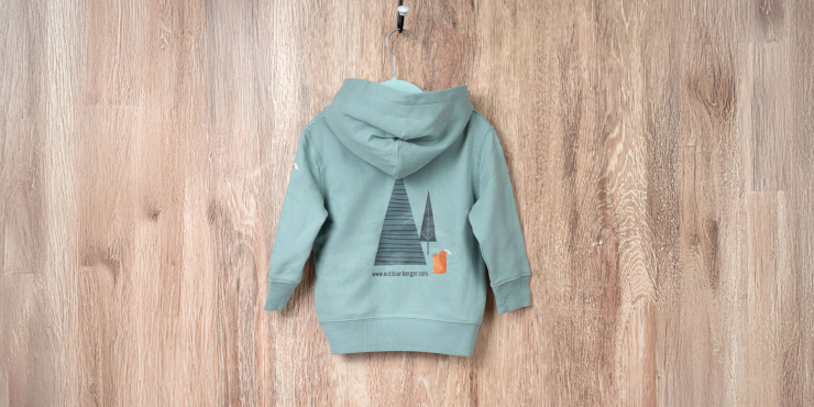 Kinder Stanley/Stella-Hoodie in Eisgrün mit Aufdruck auf der Rückseite