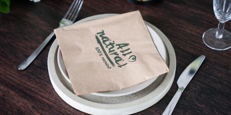 Auf einem Teller liegen vorgedruckte 1/4 Lunchservietten